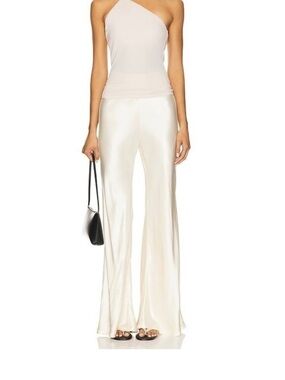 Enza Costa Cream Satin bias Wide-Leg Pants